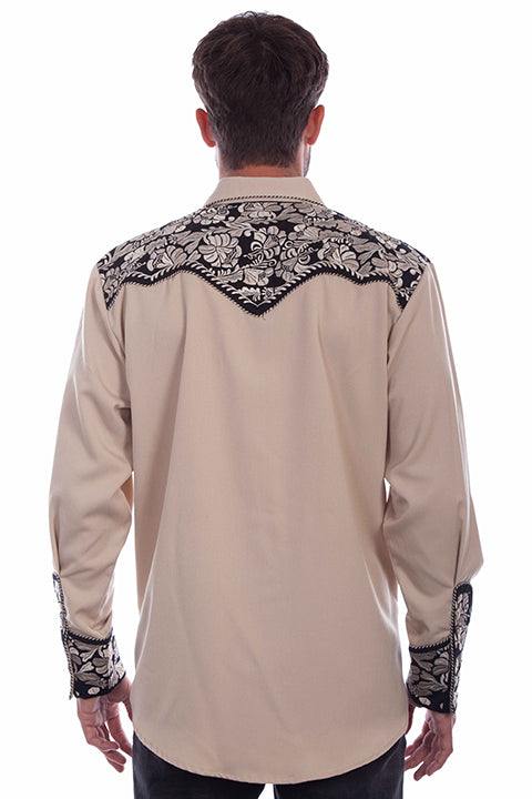 Scully Leather Western Scully Tan Floral Tooled Embroidery Shirt - Scully Leather