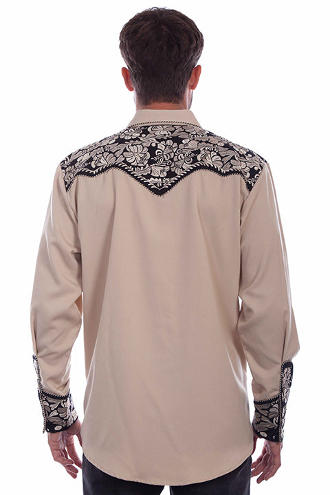 Scully Leather Western Scully Tan Floral Tooled Embroidery Shirt