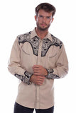 Scully Leather Western Scully Tan Floral Tooled Embroidery Shirt - Scully Leather
