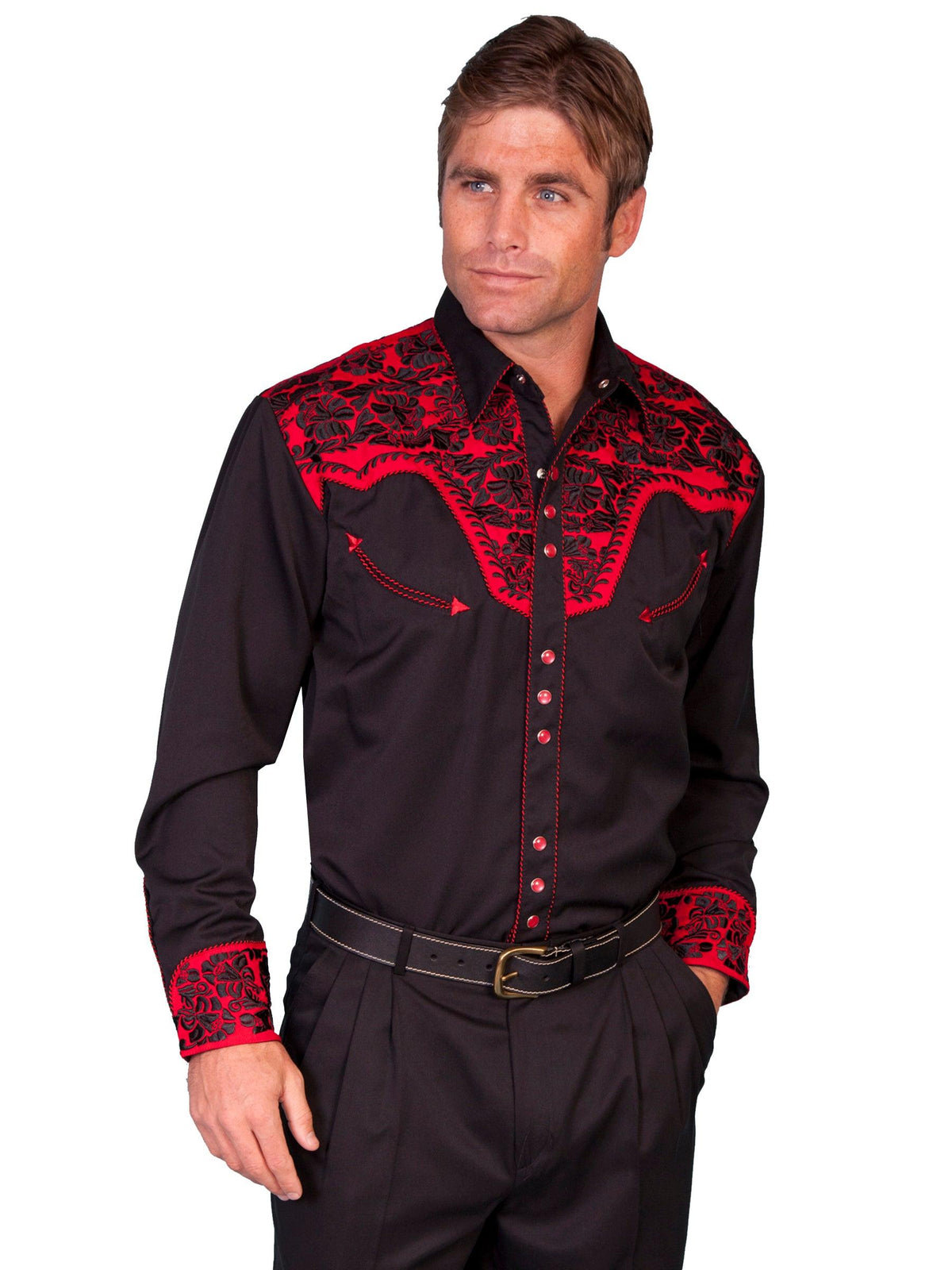 Scully TOMATO FLORAL TOOLED EMBROIDERY SHIRT - Flyclothing LLC