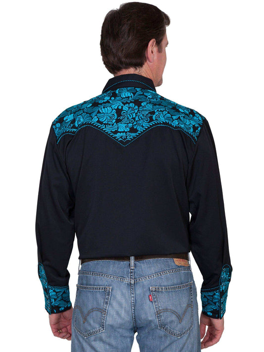 Scully TURQUOISE FLORAL TOOLED EMBROIDERY SHIRT - Scully Leather - Flyclothing LLC