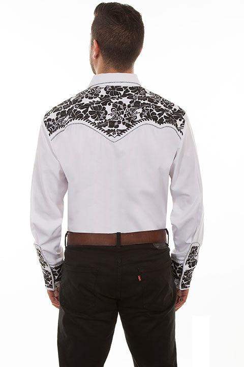 Scully WHITE-BLACK FLORAL TOOLED EMBROIDERY SHIRT - Scully Leather - Flyclothing LLC