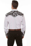Scully WHITE-BLACK FLORAL TOOLED EMBROIDERY SHIRT - Scully Leather