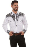 Scully WHITE-BLACK FLORAL TOOLED EMBROIDERY SHIRT - Scully Leather