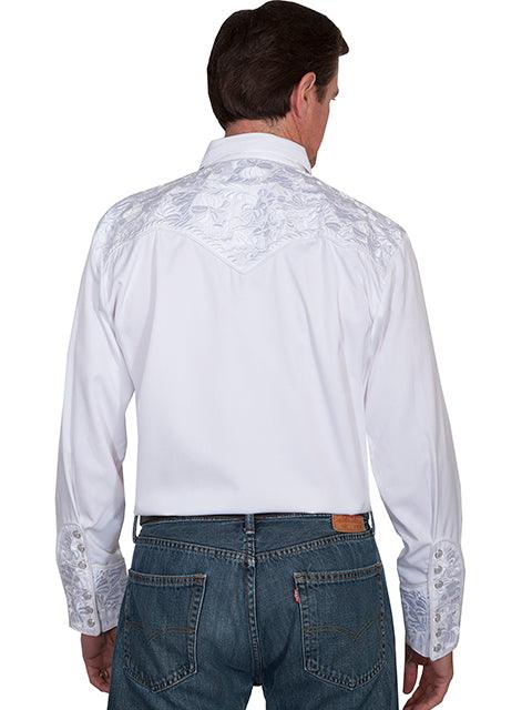Scully WHITE FLORAL TOOLED EMBROIDERY SHIRT - Flyclothing LLC