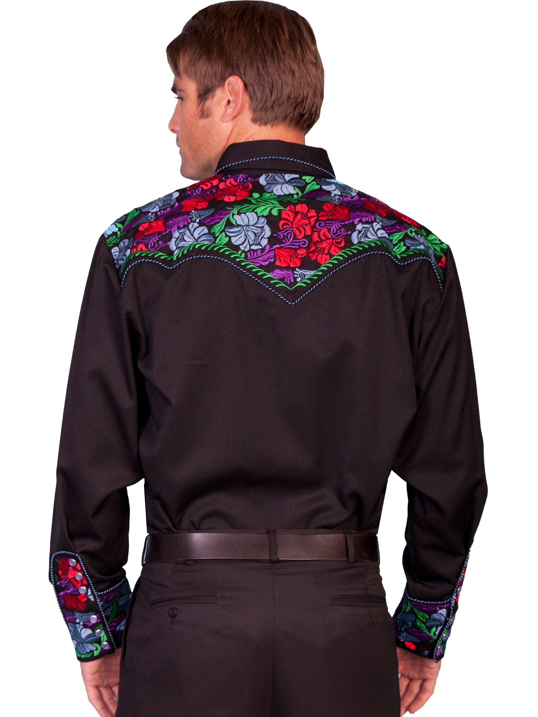 Scully BLUE COLORFUL FLORAL TOOLED EMB. SHIRT - Flyclothing LLC