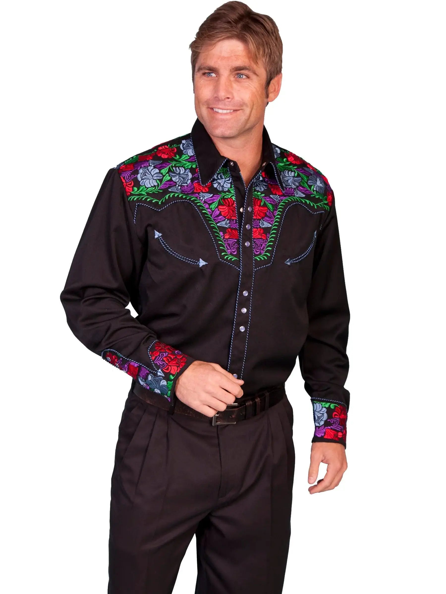 Scully Poly/rayon blend snap front Floral Western shirt 3X/4X - Scully Leather - Flyclothing LLC
