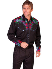 Scully BLUE COLORFUL FLORAL TOOLED EMB. SHIRT - Flyclothing LLC