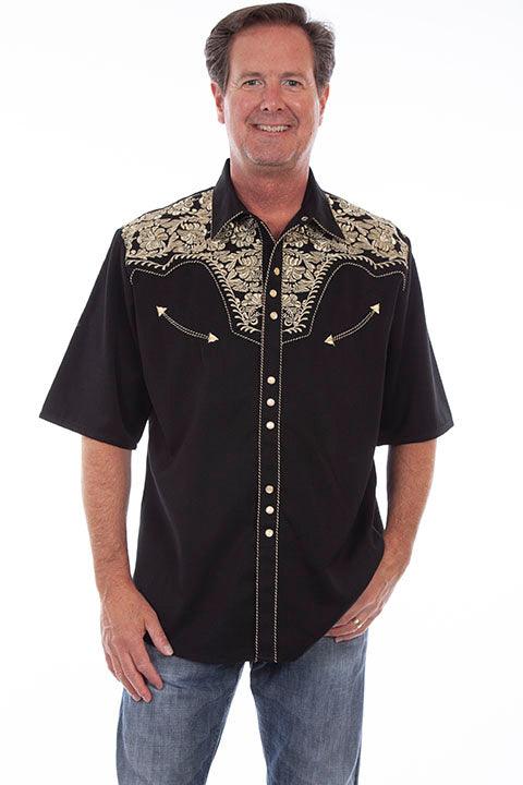 Scully GOLD SHORT SLEEVE FLORAL TOOLED EMB. SHIR - Flyclothing LLC