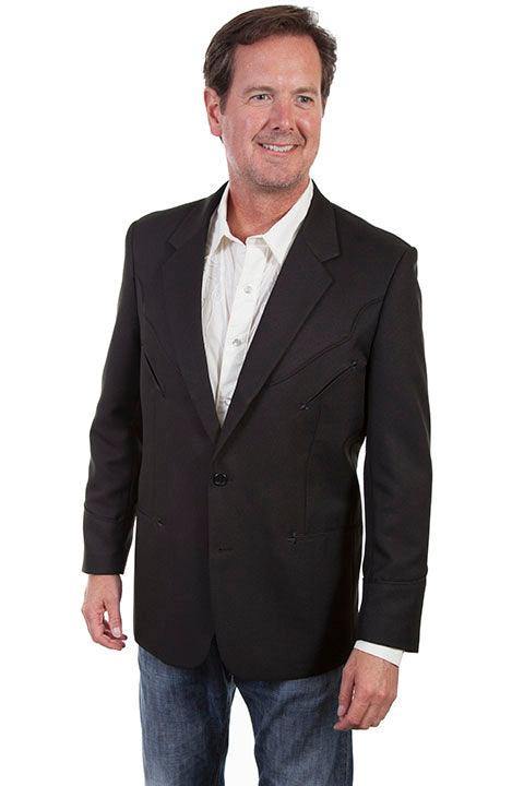 Scully BLACK SOLID BLAZER W/TONAL PIPING - Scully Leather