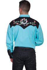 Scully TURQUOISE HORSESHOE ROSE EMBROIDERY SHIRT - Flyclothing LLC