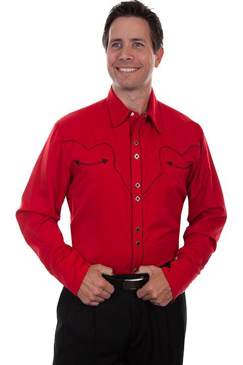 Scully CRIMSON SOLID SHIRT W/CANDY CANE PIPING - Flyclothing LLC