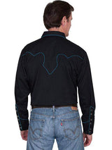 Scully TURQUOISE SOLID SHIRT W/CANDY CANE PIPING - Scully Leather - Flyclothing LLC
