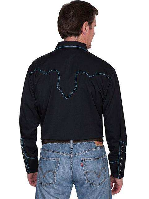 Scully TURQUOISE SOLID SHIRT W/CANDY CANE PIPING - Scully Leather - Flyclothing LLC