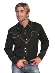 Scully TURQUOISE SOLID SHIRT W/CANDY CANE PIPING - Flyclothing LLC