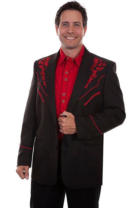 Scully Leather Crimson Floral Tonal Emb. Mens Blazer - Scully Leather