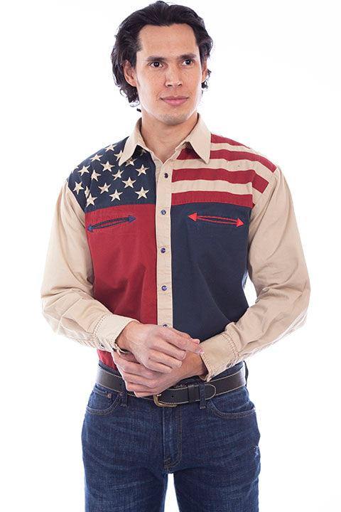 Scully ANTIQUE RED/WHITE/BLUE COLOR BLOCK SHIRT - Scully Leather