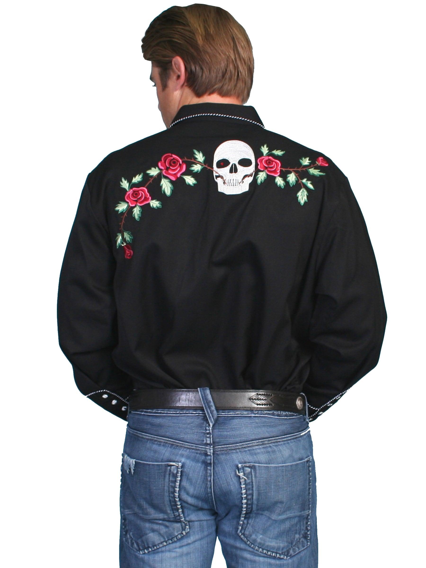 Scully BLACK SKULL/ROSE EMBROIDERED SHIRT - Flyclothing LLC