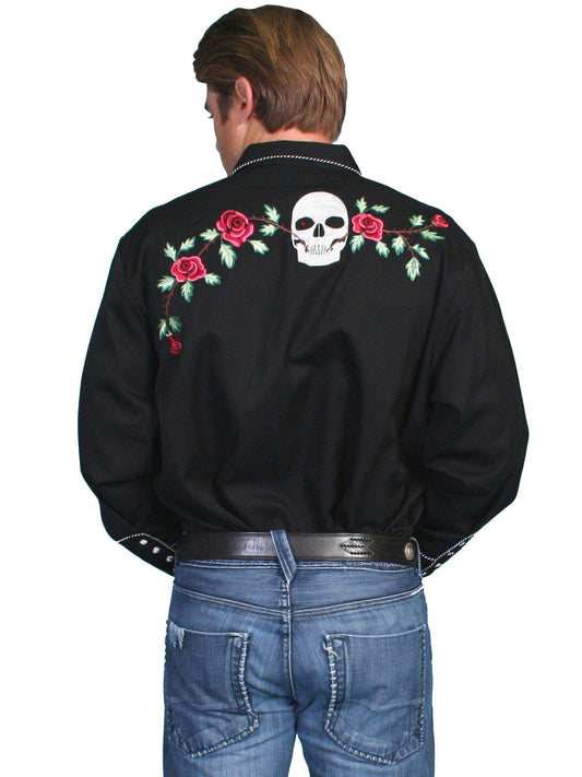 Scully BLACK SKULL/ROSE EMBROIDERED SHIRT - Scully Leather - Flyclothing LLC