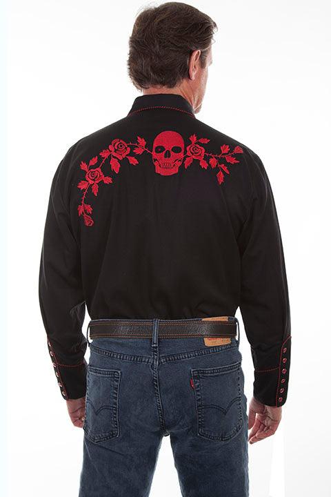Scully Leather Red Skull/Rose Embroidered Mens Shirt - Flyclothing LLC