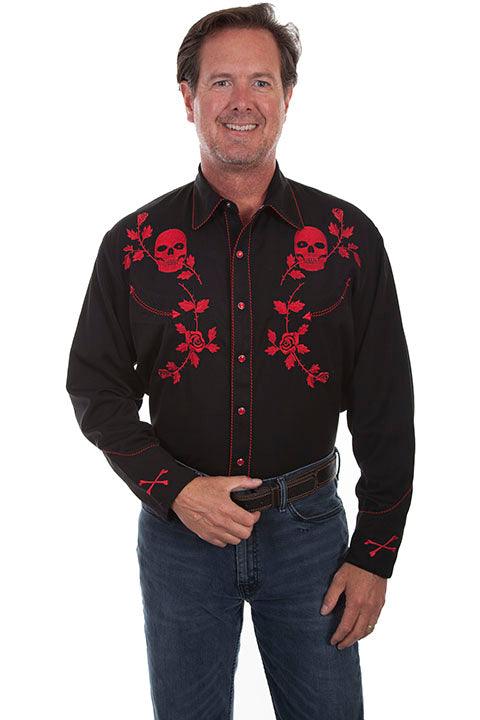 Scully RED SKULL/ROSE EMBROIDERED SHIRT - Flyclothing LLC