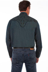 Scully Leather Denim Embroidered Scroll Mens Shirt - Flyclothing LLC