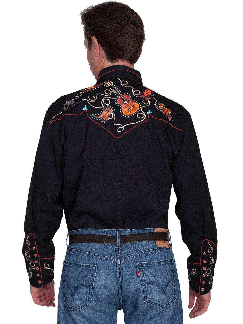 Scully BLACK BOOTS HATS GUITARS EMBROIDERED SHIRT - Scully Leather - Flyclothing LLC
