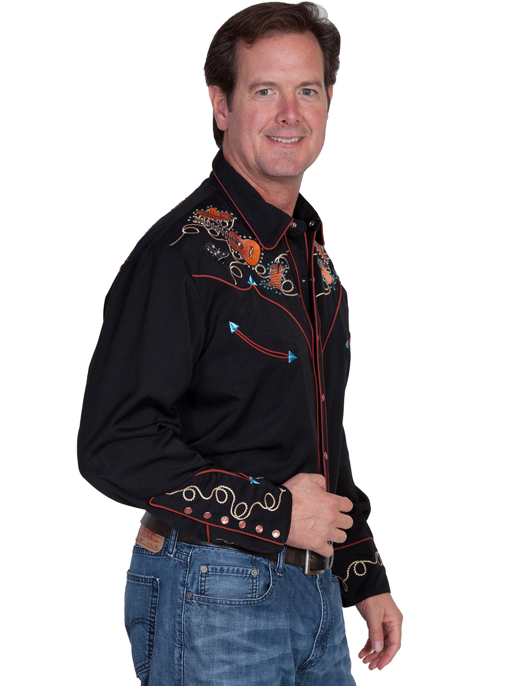 Scully BLACK BOOTS HATS GUITARS EMBROIDERED SHIRT - Flyclothing LLC