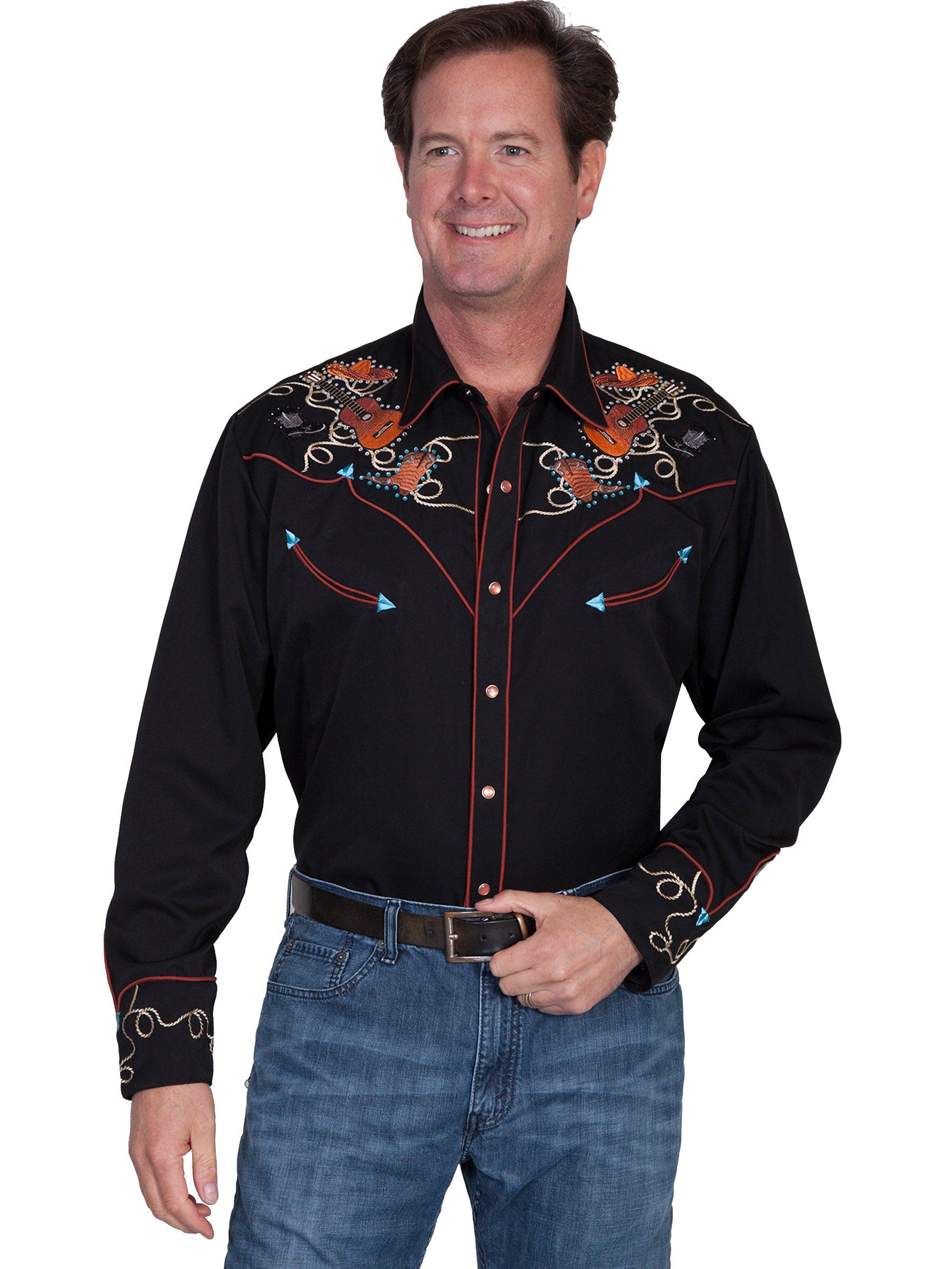 Scully BLACK BOOTS HATS GUITARS EMBROIDERED SHIRT - Flyclothing LLC
