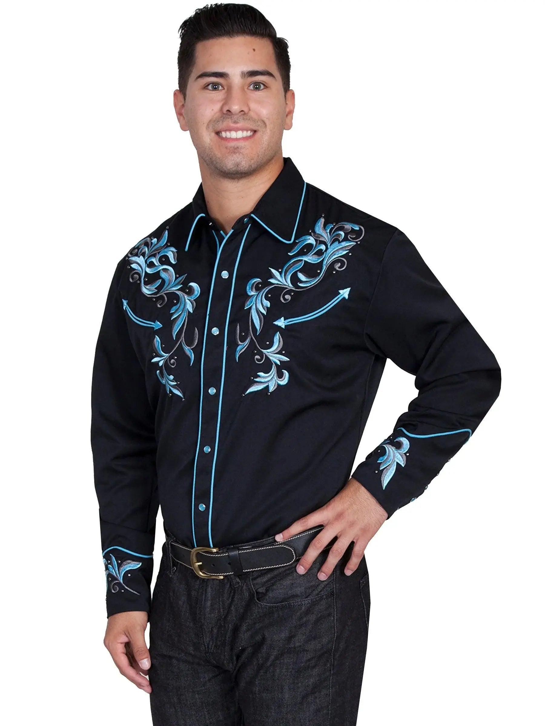 Scully BLACK EMBROIDERED SCROLL W/STUDS - Scully Leather - Flyclothing LLC