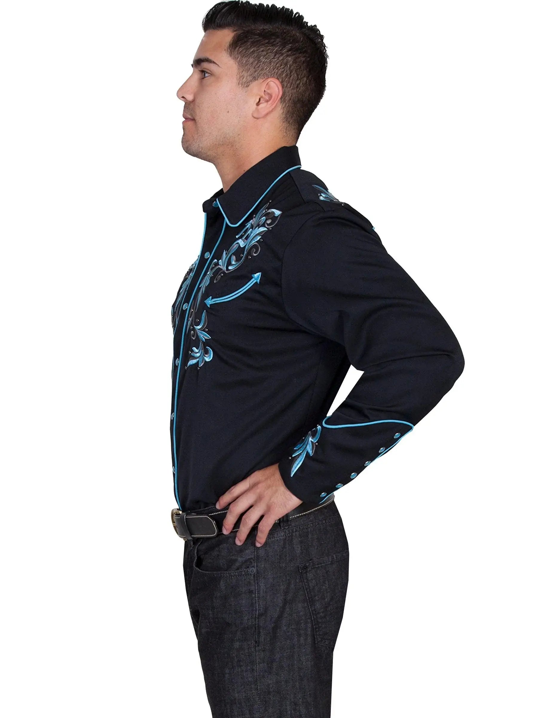 Scully BLACK EMBROIDERED SCROLL W/STUDS - Scully Leather - Flyclothing LLC