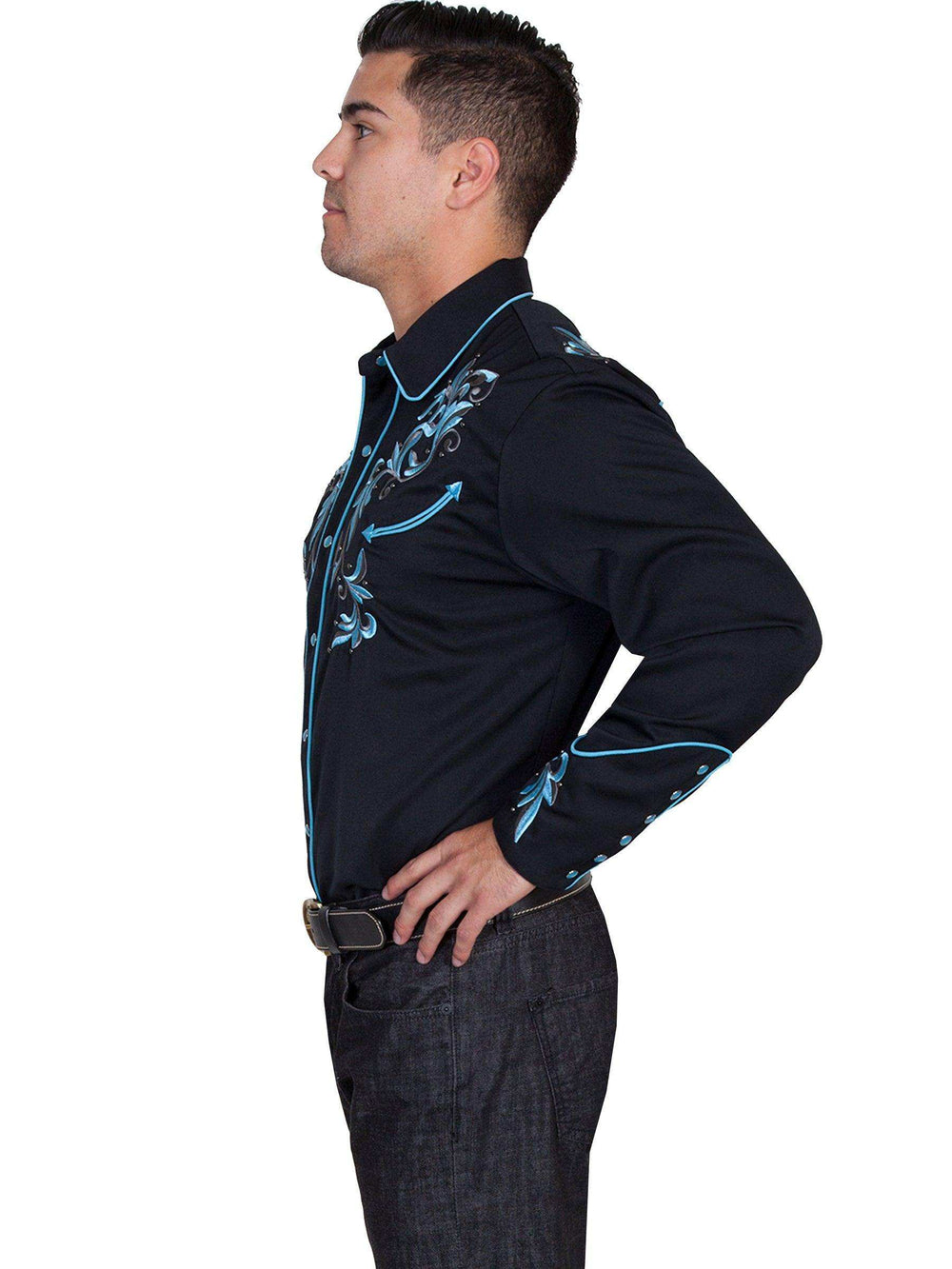 Scully BLACK EMBROIDERED SCROLL W/STUDS - Scully Leather - Flyclothing LLC