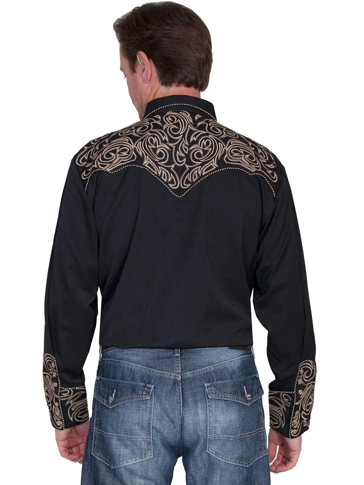 Scully BLACK PICKSTITCH YOKES/CUFFS SHIRT - Scully Leather - Flyclothing LLC