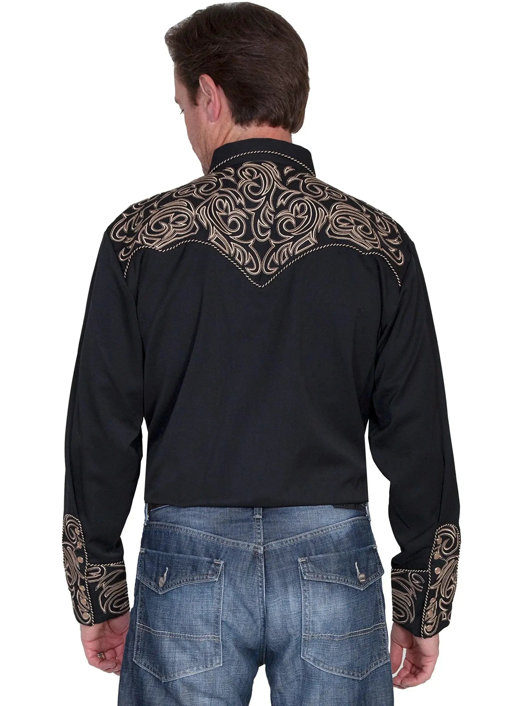 Scully BLACK PICKSTITCH YOKES/CUFFS SHIRT - Scully Leather - Flyclothing LLC