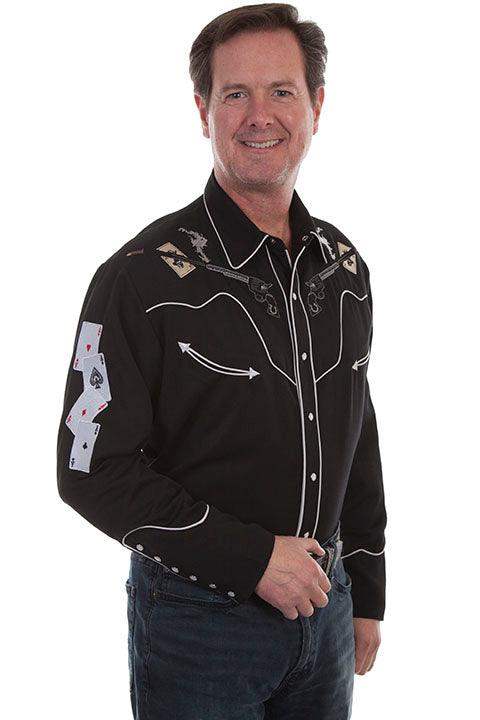 Scully BLACK SKULLS GUNS N CARDS Shirt - Scully Leather - Flyclothing LLC