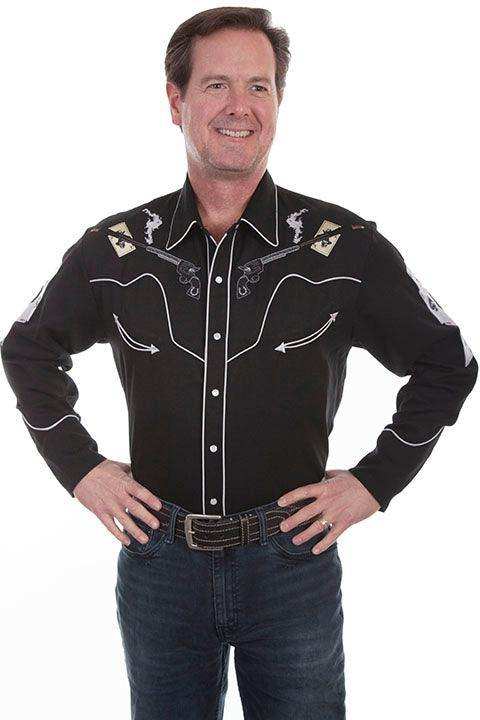 Scully BLACK SKULLS GUNS N CARDS Shirt - Scully Leather - Flyclothing LLC