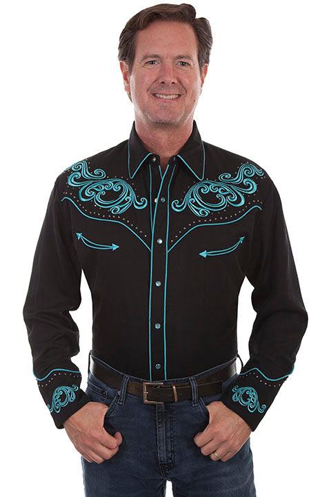 Scully BLACK EMBROIDERED SHIRT W/STUDS & SOLID PIPING - Flyclothing LLC