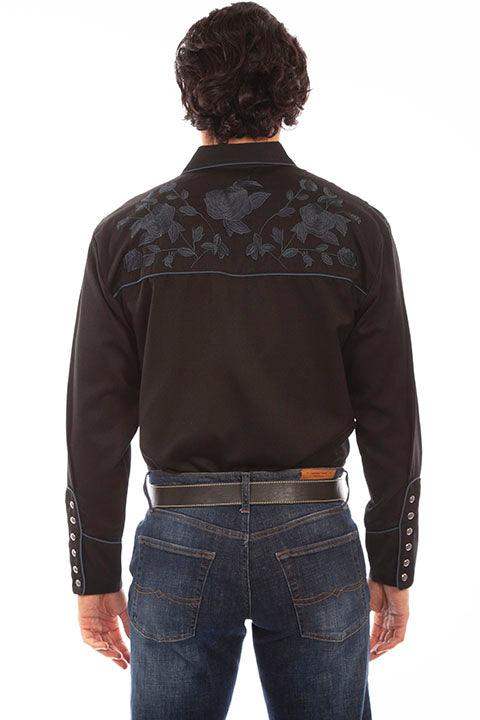 Scully BLACK ROSE EMBROIDERED STRAIGHT YOKE SHIRT - Scully Leather - Flyclothing LLC