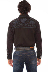 Scully BLACK ROSE EMBROIDERED STRAIGHT YOKE SHIRT - Scully Leather - Flyclothing LLC