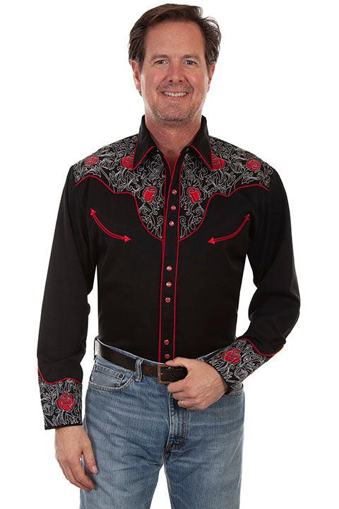 Scully BLACK ROSE EMBROIDERED PICK STITCH SHIRT - Flyclothing LLC