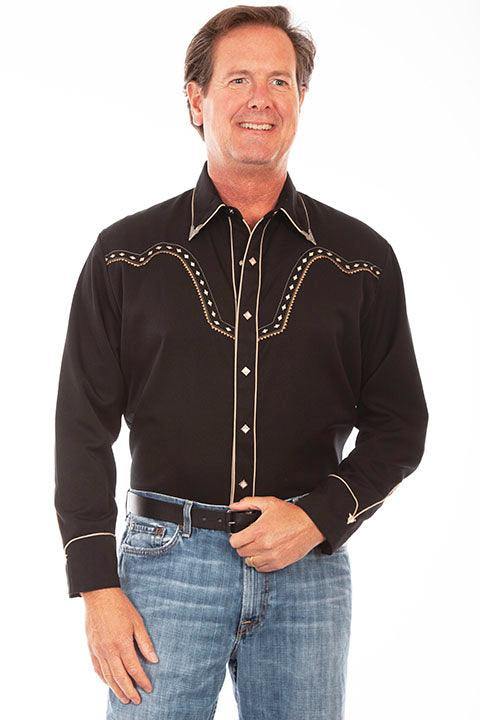 Scully BLACK DIAMOND YOKE EMBROIDERED SHIRT - Scully Leather