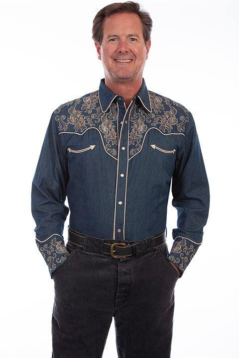 Scully DENIM FLORAL EMBROIDERED SHIRT - Scully Leather
