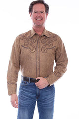 Scully TAN EMBOSSED EMBROIDERED SHIRT - Flyclothing LLC