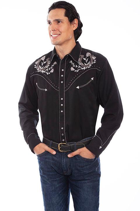 Scully BLACK HORSE SHOES ROSES & STUDS SHIRT - Flyclothing LLC