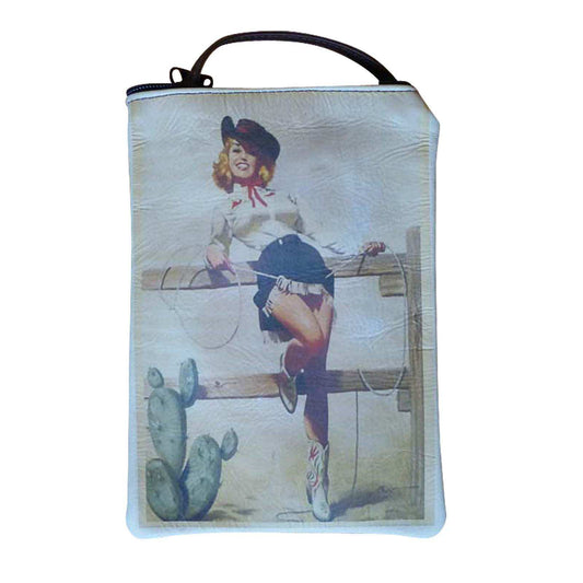 Pin-Up Cowgirl on Fence Leather Western Coin Purse - Rockmount Clothing - Flyclothing LLC