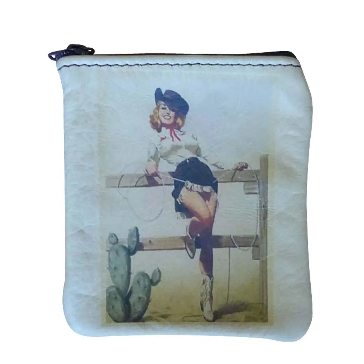 Pin-Up Cowgirl on Fence Leather Western Coin Purse - Rockmount Clothing - Flyclothing LLC