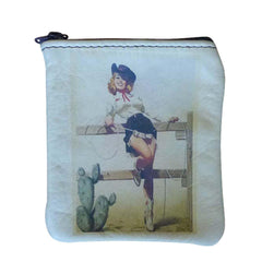 Pin-Up Cowgirl on Fence Leather Western Coin Purse - Rockmount Clothing