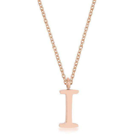 Elaina Rose Gold Stainless Steel I Initial Necklace - JGI - Flyclothing LLC