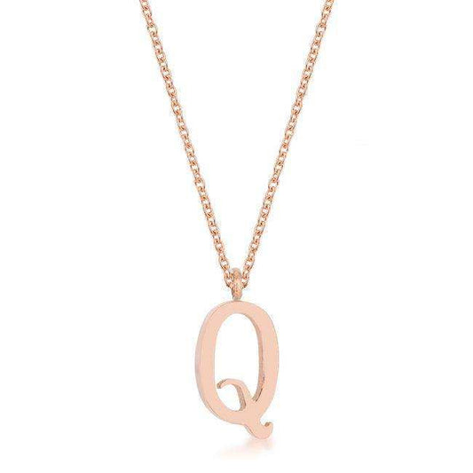 Elaina Rose Gold Stainless Steel Q Initial Necklace - JGI - Flyclothing LLC