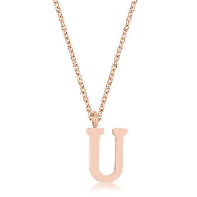 Elaina Rose Gold Stainless Steel U Initial Necklace - JGI - Flyclothing LLC